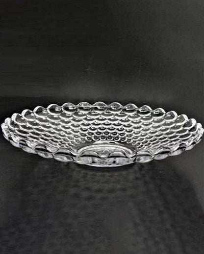 Elegant Floral Design Transparent Round Glass Food Serving Plates | 10 inches