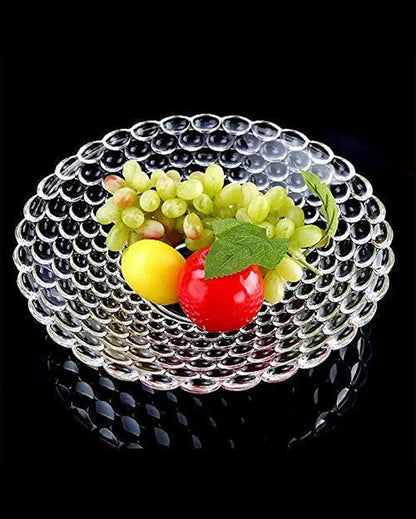 Elegant Floral Design Transparent Round Glass Food Serving Plates | 10 inches