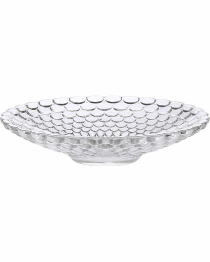 Elegant Floral Design Transparent Round Glass Food Serving Plates | 10 inches