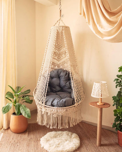 Serene Azure Offwhite Breeze Hanging Swing | 78 x 35 x 35 inches