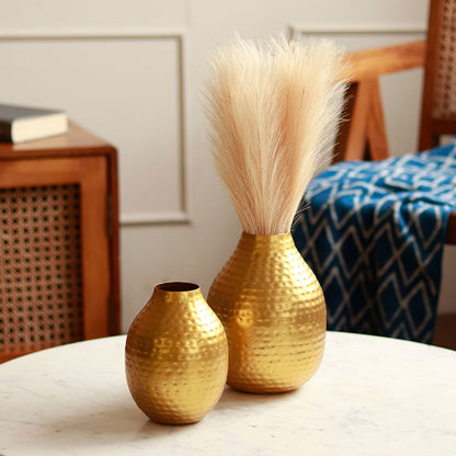 Hammered Golden Metal Vases | Set of 2 Default Title