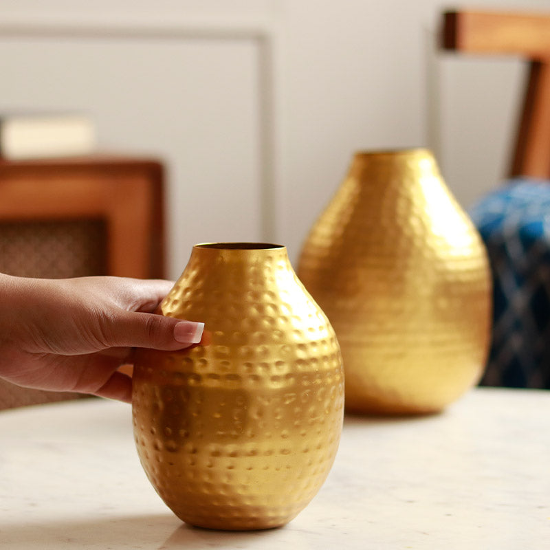 Hammered Golden Metal Vases | Set of 2 Default Title