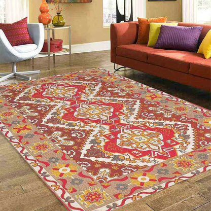 Udaipur Rusty Red Printed Cotton Carpet | 67 x 47 inches