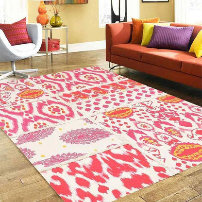 Garden Of Ikat Color Cotton Printed Carpet | 67 x 47 inches