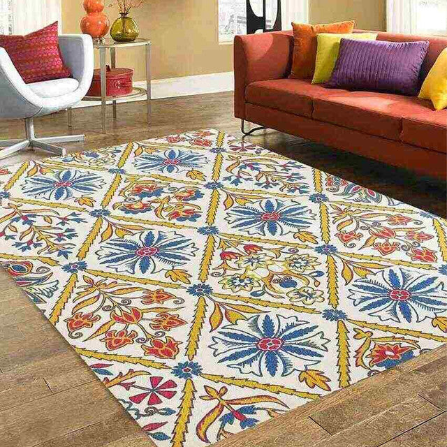 Mewar Yellow Printed Cotton Carpet | 67 x 47 inches