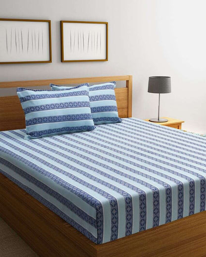 Sapphire River Jacquard Blue Cotton Double Bedsheet Set | 106 x 91 inches