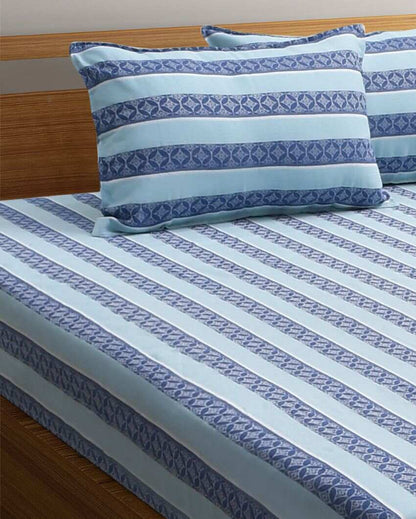 Sapphire River Jacquard Blue Cotton Double Bedsheet Set | 106 x 91 inches