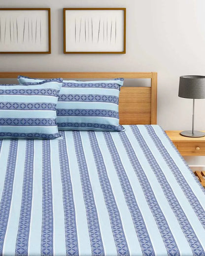 Sapphire River Jacquard Blue Cotton Double Bedsheet Set | 106 x 91 inches