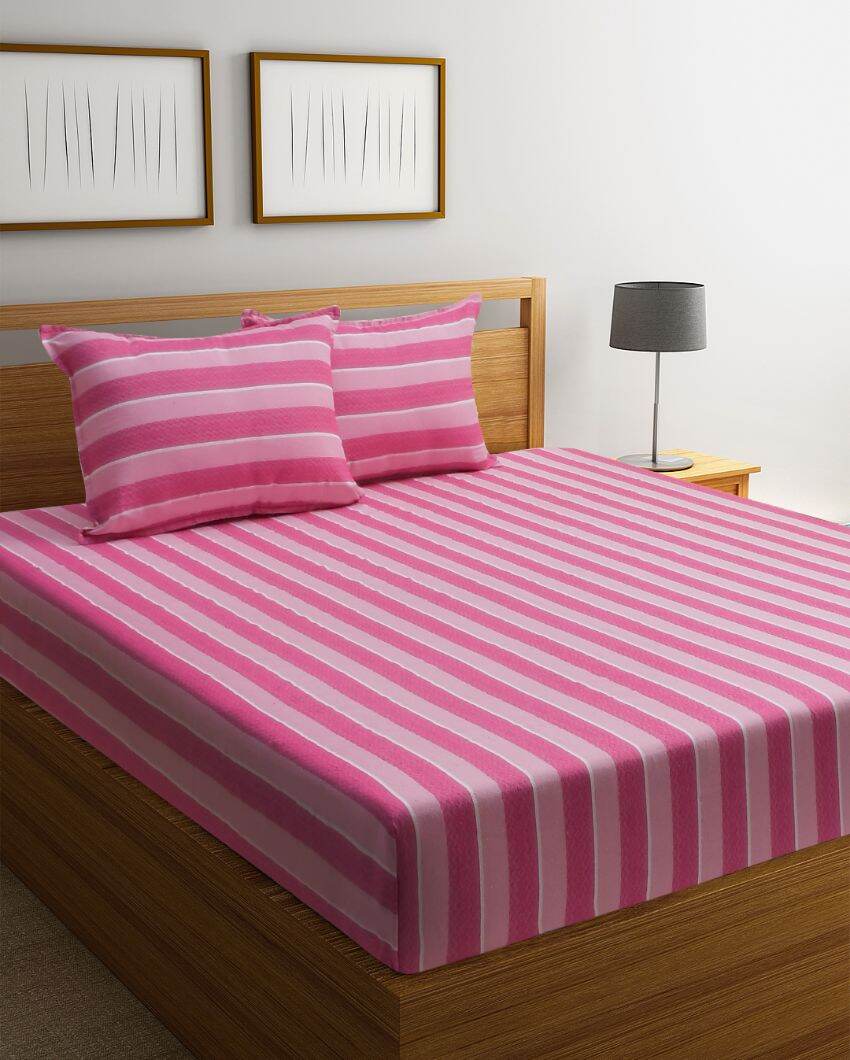 Fuchsine Lane Jacquard Pink Cotton Double Bedsheet Set | 106 x 91 inches