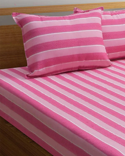 Fuchsine Lane Jacquard Pink Cotton Double Bedsheet Set | 106 x 91 inches