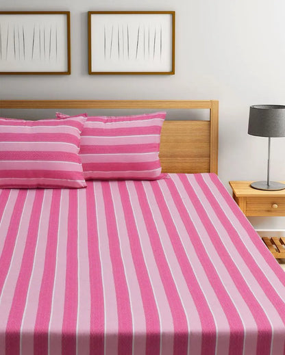 Fuchsine Lane Jacquard Pink Cotton Double Bedsheet Set | 106 x 91 inches