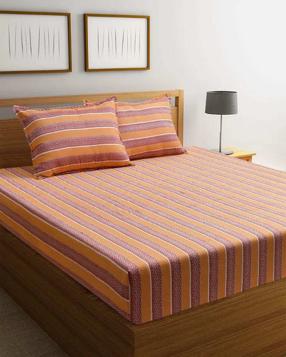 Sunrise Jacquard Orange Cotton Double Bedsheet Set | 106 x 91 inches