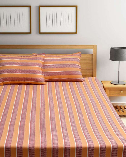 Sunrise Jacquard Orange Cotton Double Bedsheet Set | 106 x 91 inches