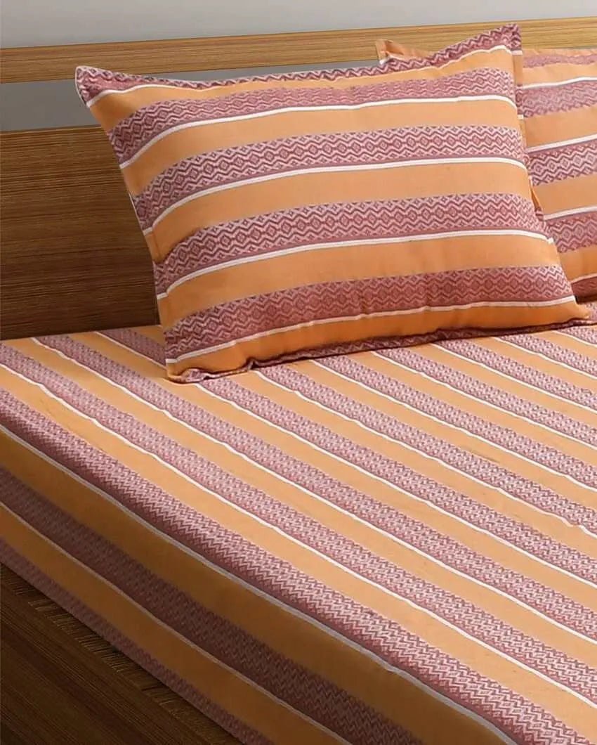 Sunrise Jacquard Orange Cotton Double Bedsheet Set | 106 x 91 inches