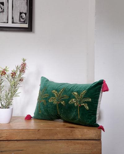 Golden Balsa Embroidered Cushion Cover | 20 x 12 inches