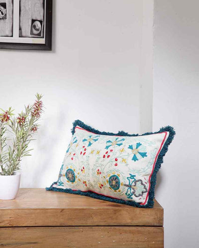 Exclusive Crewel Embroidered Cotton Cushion Cover | 20 x 12 inches