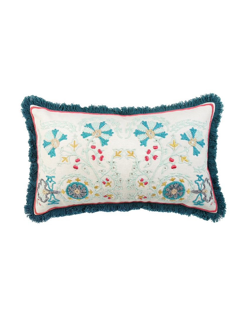 Exclusive Crewel Embroidered Cotton Cushion Cover | 20 x 12 inches