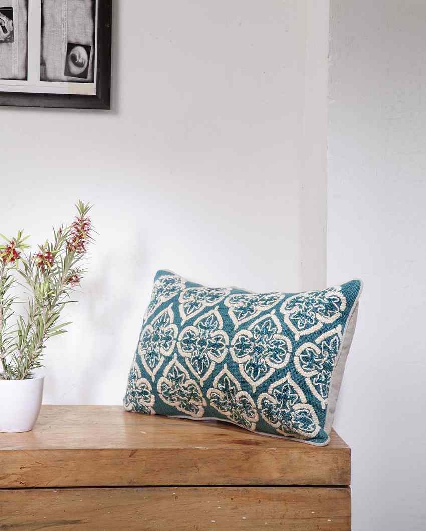 Ogee Embroidered Cotton Cushion Cover | 20 x 12 inches