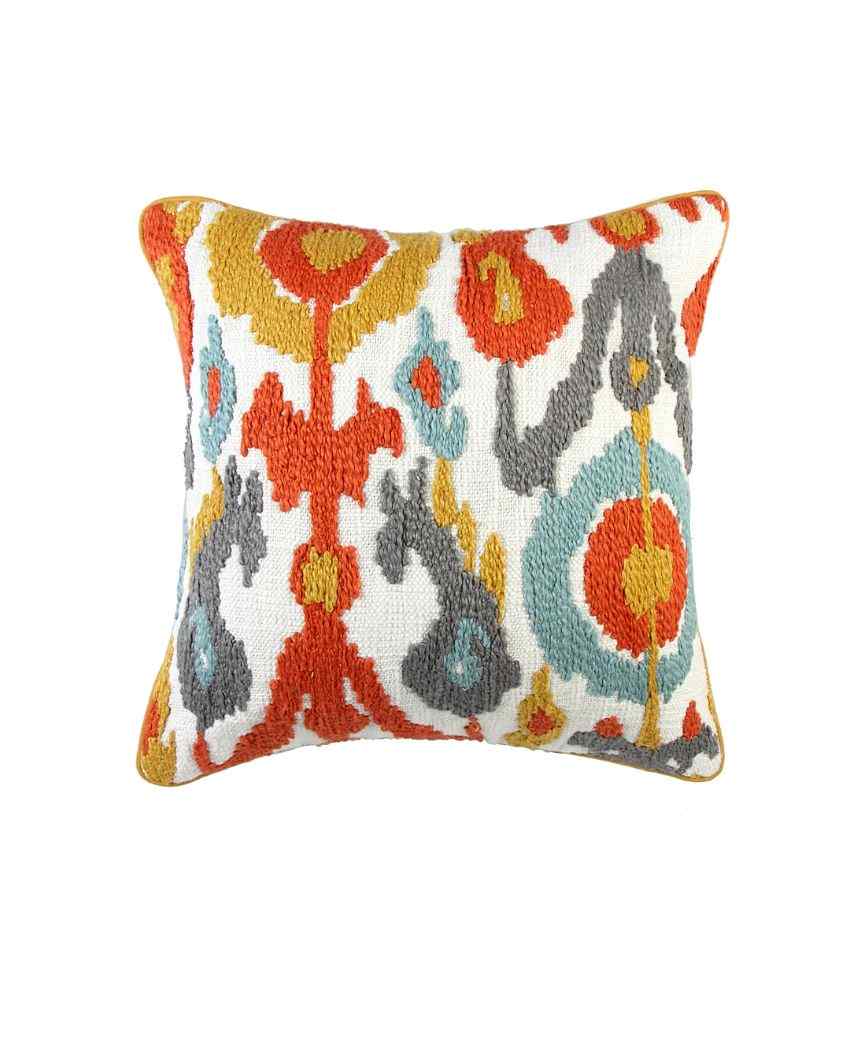 Peppy Ikat Embroidered Cotton Cushion Cover | 16 x 16 inches