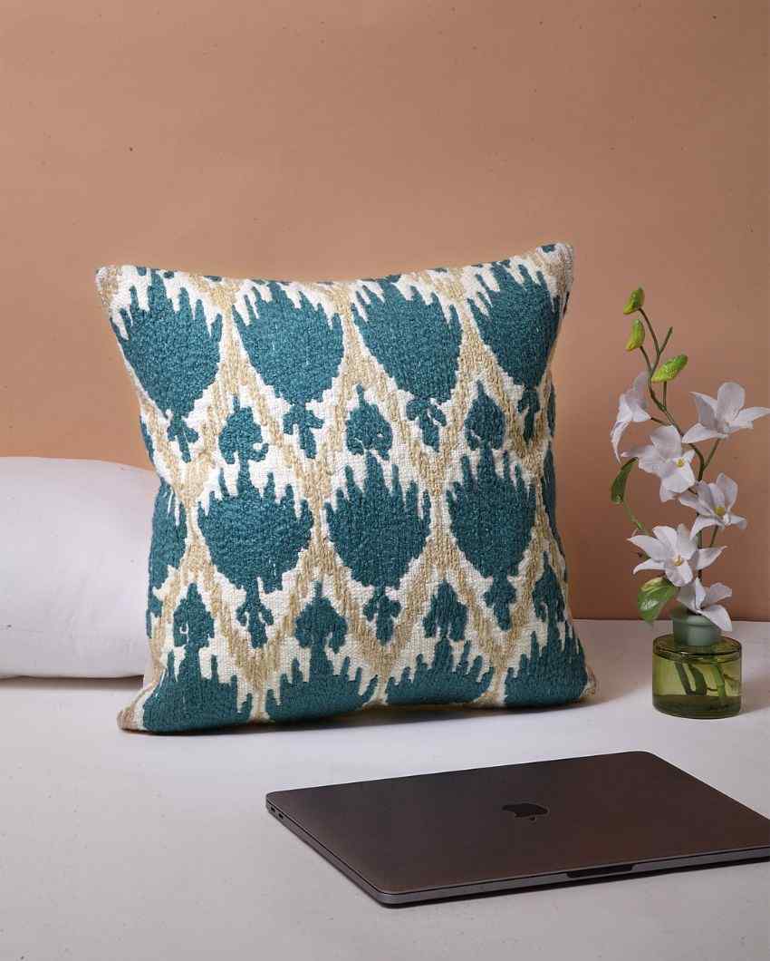 Ikat Embroidered Cotton Cushion Cover | 16 x16 inches