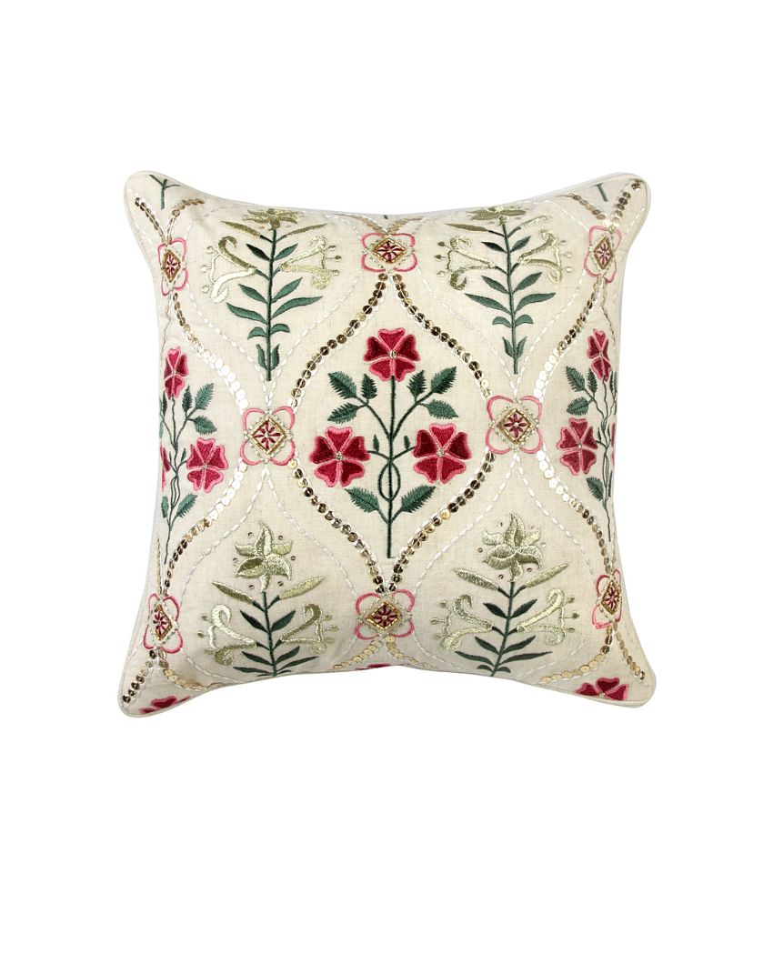 Phulwari Embroidered Cotton Cushion Cover | 16 x 16 inches