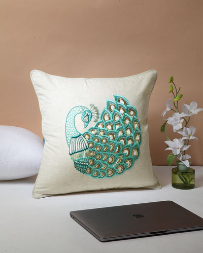 Mayur Embroidered Cotton Cushion Cover | 16 x 16 inches