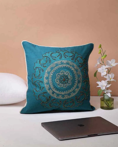 Sun Suzani Embroidered Cotton Cushion Cover | 16 x 16 inches