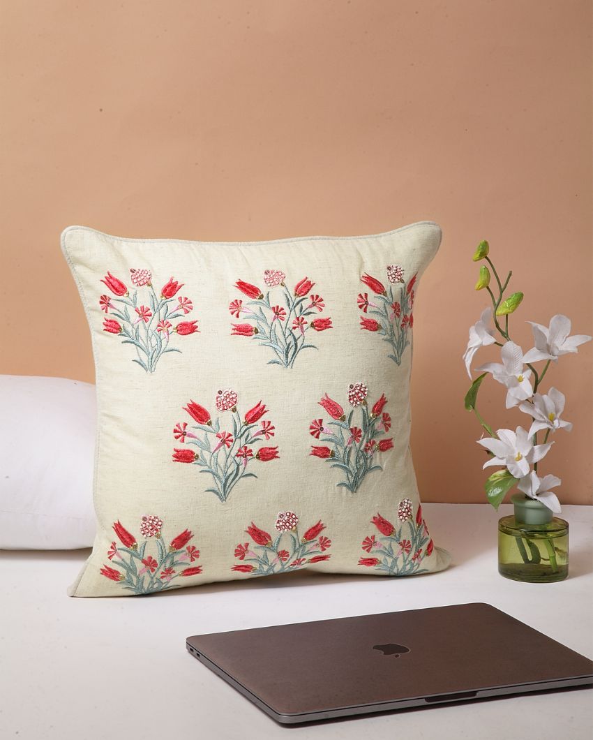 Mughal Boota Embroidered Cotton Cushion Cover | 16 x 16 inches