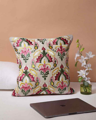 Ambavati Embroidered Cotton Cushion Cover | 16 x 16 inches