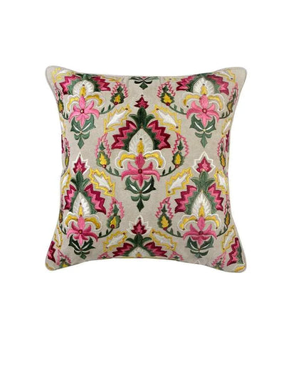 Ambavati Embroidered Cotton Cushion Cover | 16 x 16 inches