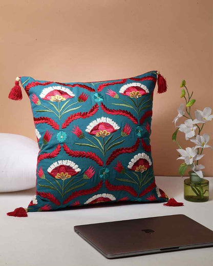 Royal Night Embroidered Cotton Cushion Cover | 16 x 16 inches