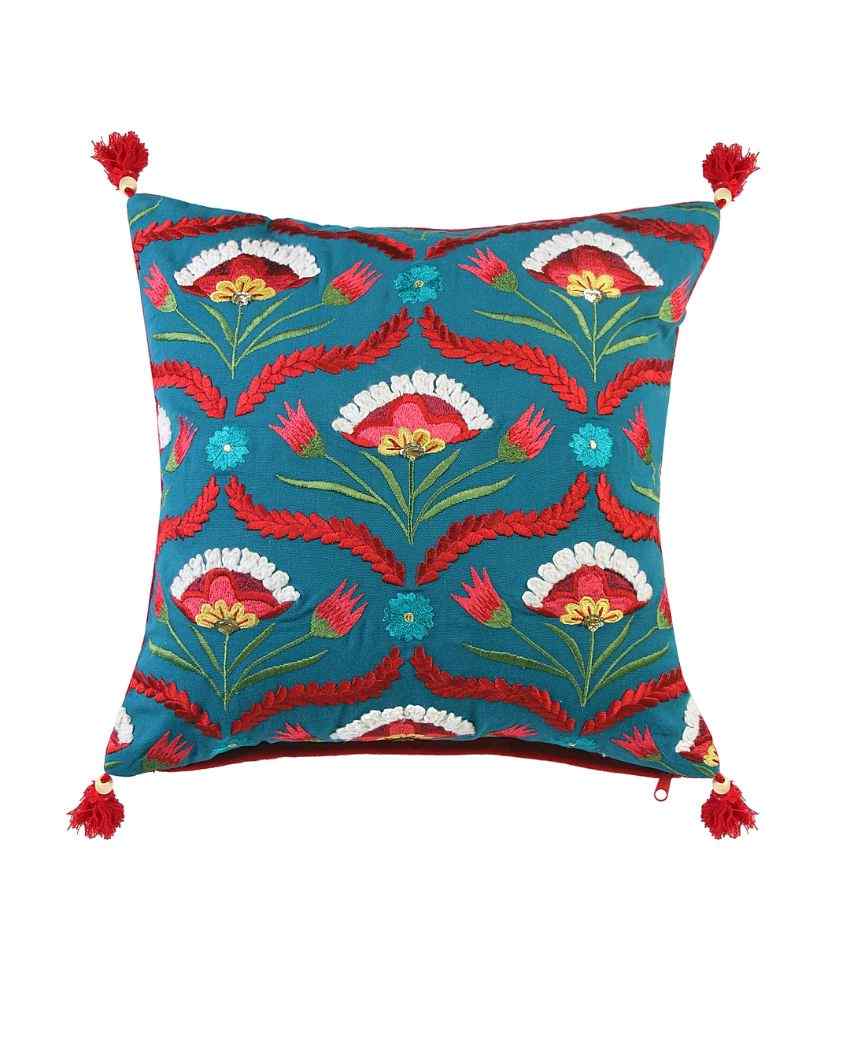 Royal Night Embroidered Cotton Cushion Cover | 16 x 16 inches