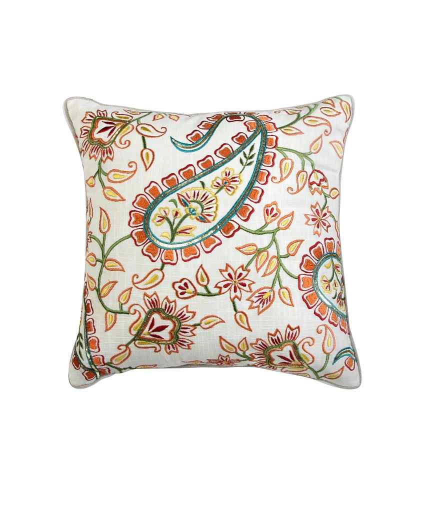 Mango Garden Embroidered Cotton Cushion Cover | 16 x 16 inches