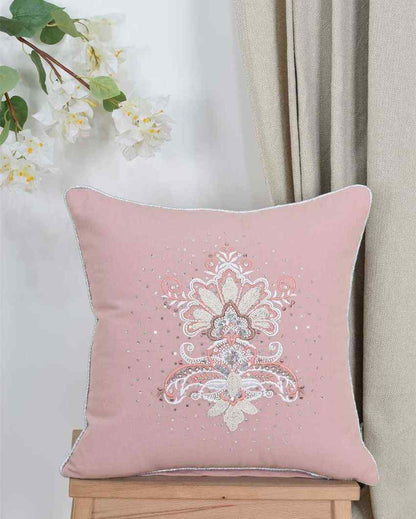 Rose Damask Cotton Cushion Cover | 16 x 16 inches