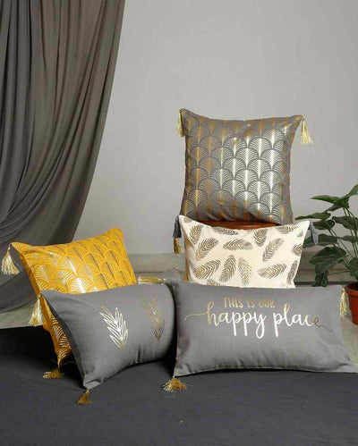 Happy Place Cotton Cushion Covers Set | 5 Pieces