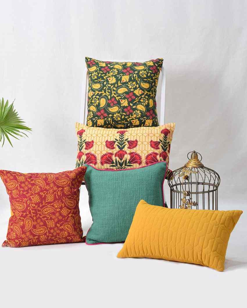 Botanical Garden Cotton Cushion Covers | Set Of 5 | 16 x 16 inches