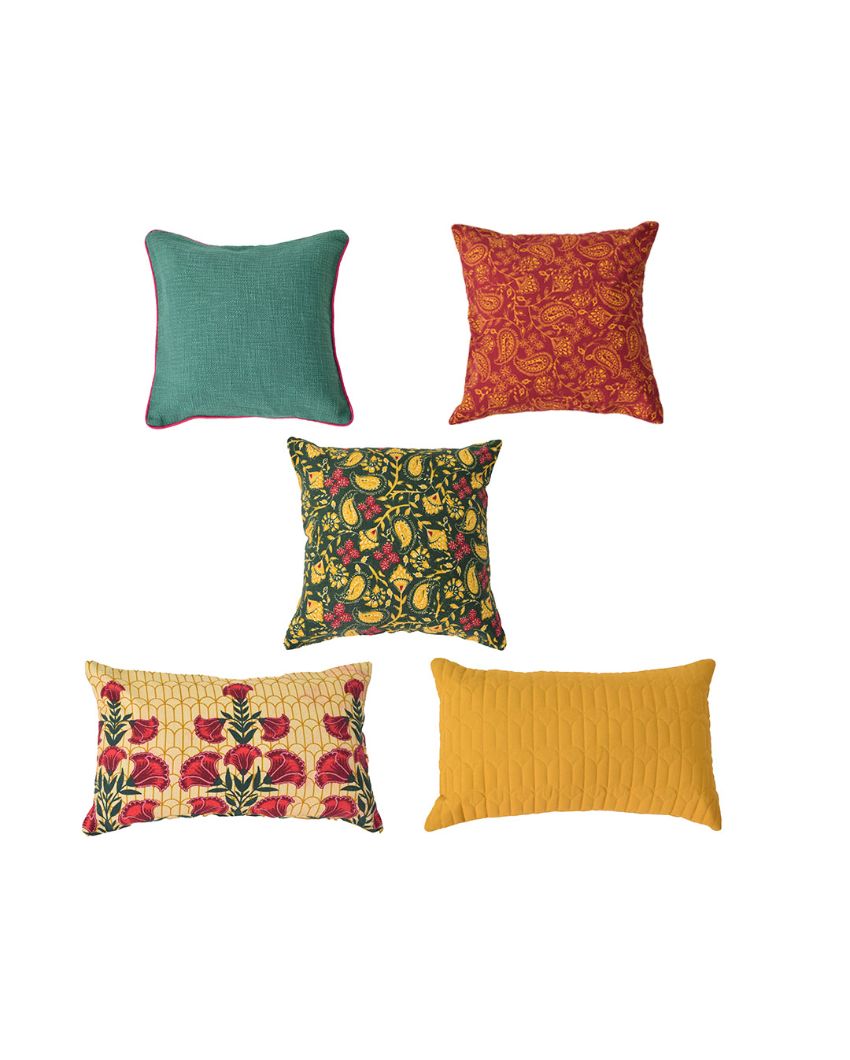 Botanical Garden Cotton Cushion Covers | Set Of 5 | 16 x 16 inches