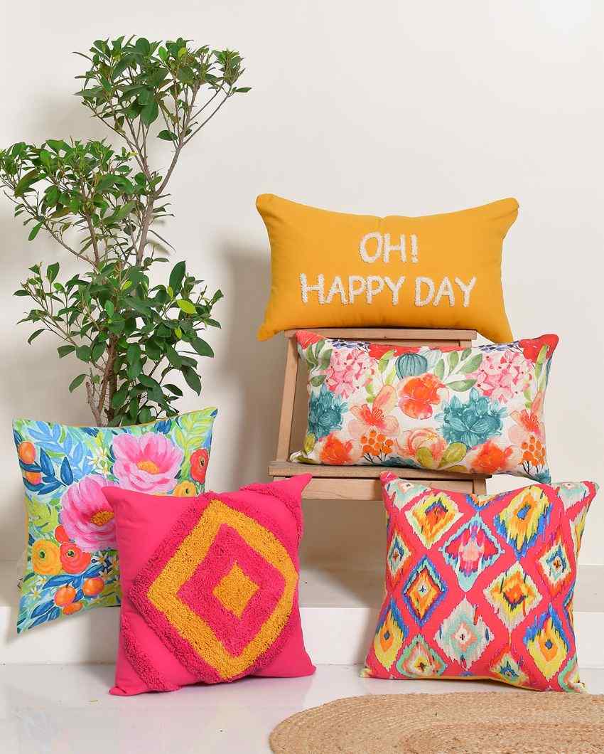 Life Of Flower Cotton Cushion Covers | Set Of 5