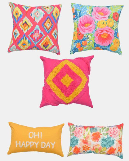 Life Of Flower Cotton Cushion Covers | Set Of 5