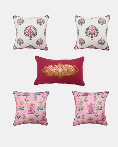 Mughal Printed Polyester Cushion Covers | 5 Pieces