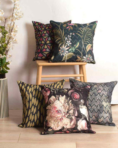 Midnight Beauty Polyester Cushion Covers | Set Of 5