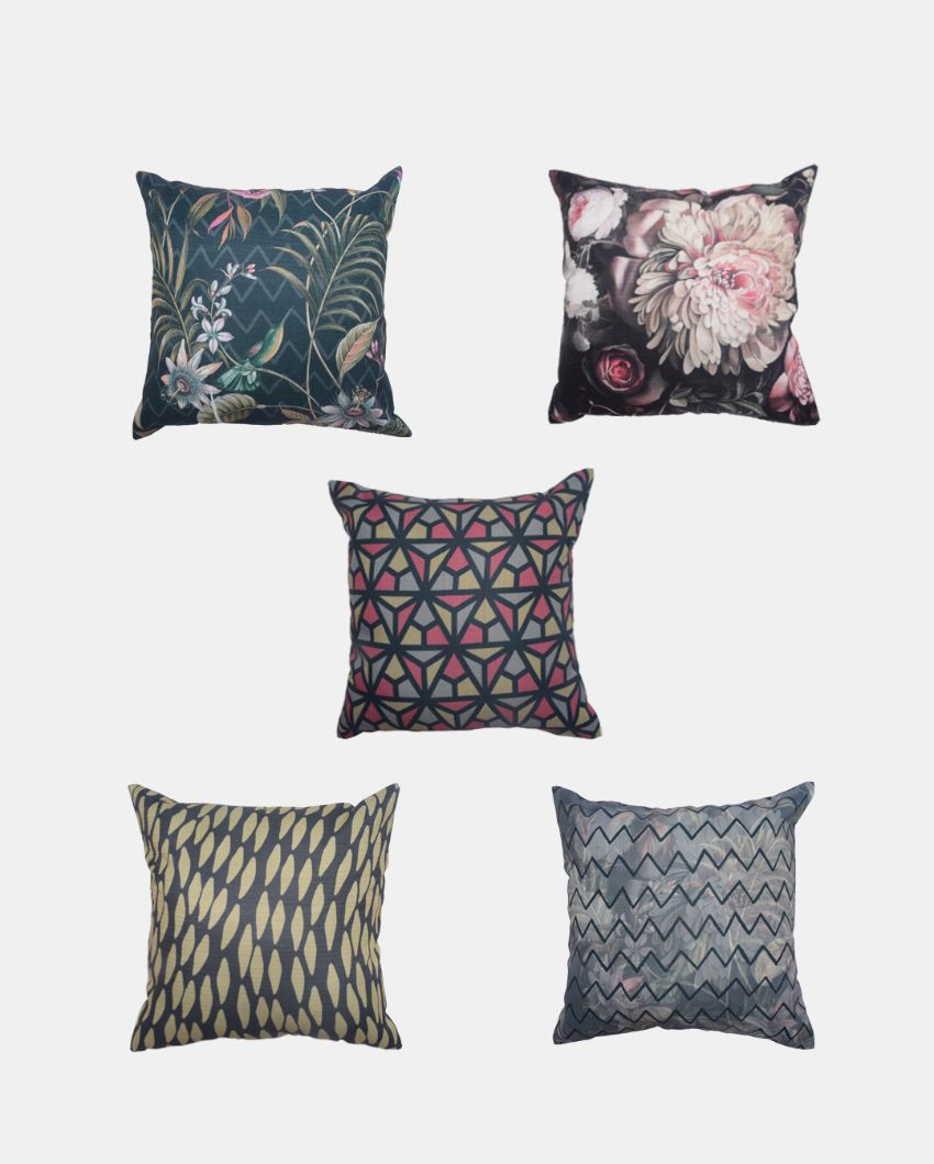 Midnight Beauty Polyester Cushion Covers | Set Of 5