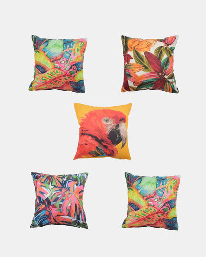 Tropical Printed Polyester Cushion Covers | 5 Pieces | 16 x 16 inches