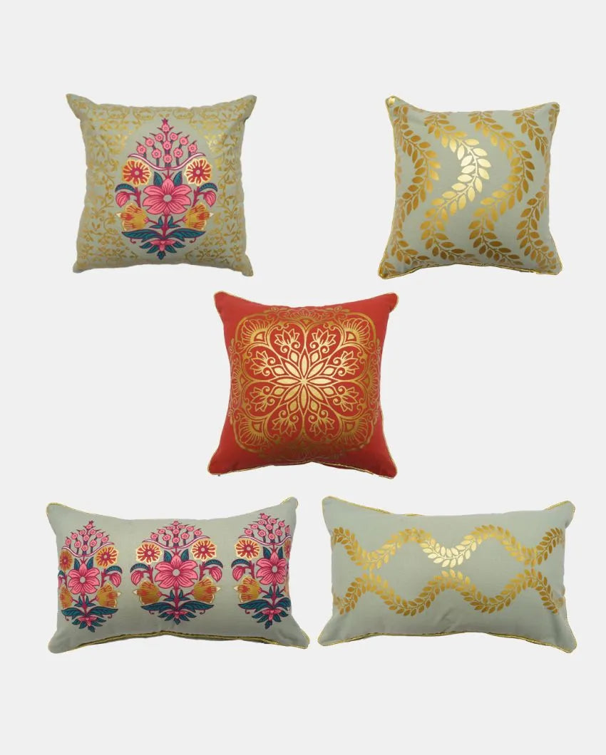 Foil Printed Cotton Cushion Covers | 5 Pieces