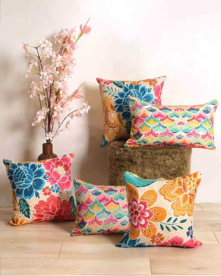 Floral Polyester Cushion Covers | 5 Pieces