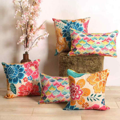 Floral Polyester Cushion Covers | 5 Pieces