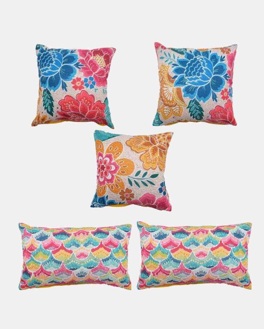 Floral Polyester Cushion Covers | 5 Pieces