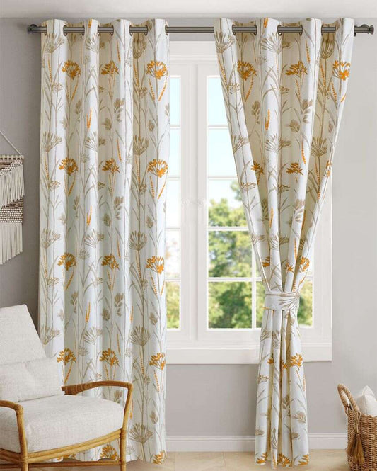 Daisy White Cotton Curtains | Set Of 2 | 8.8 x 4.4 ft