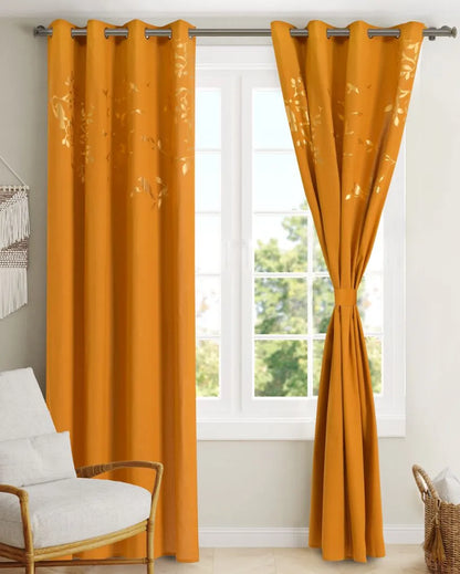 Songbird Foil Printed Cotton Curtains | Pack of 2 | 7 x 4 Feet