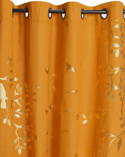 Songbird Foil Printed Cotton Curtains | Pack of 2 | 7 x 4 Feet